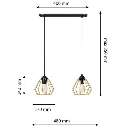 Hanglamp aan een koord AGAT 2xE27/15W/230V goud/zwart