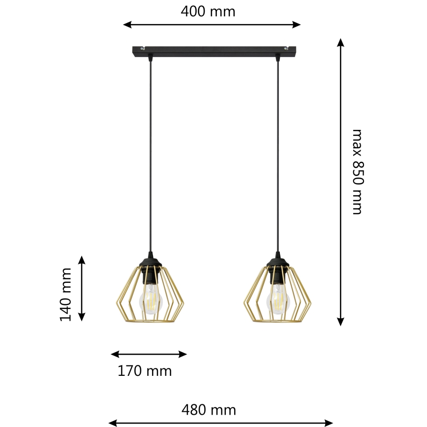 Hanglamp aan een koord AGAT 2xE27/15W/230V goud/zwart