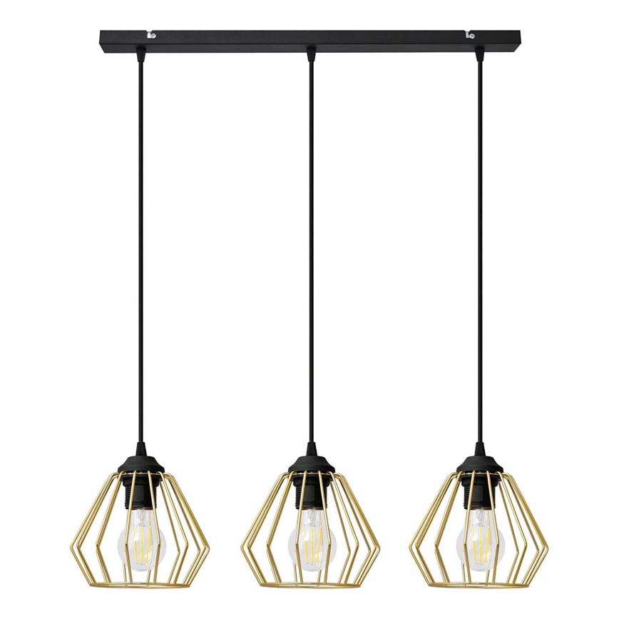Hanglamp aan een koord AGAT 3xE27/15W/230V goud/zwart