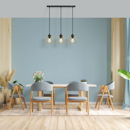Hanglamp aan een koord AGAT 3xE27/15W/230V goud/zwart