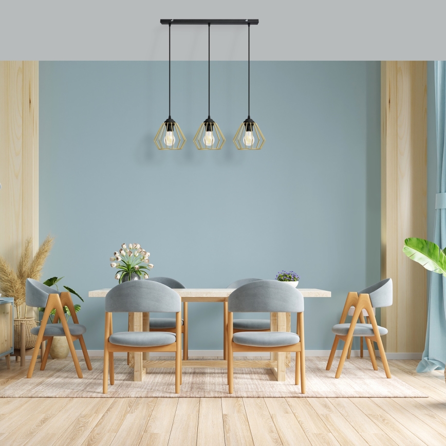 Hanglamp aan een koord AGAT 3xE27/15W/230V goud/zwart