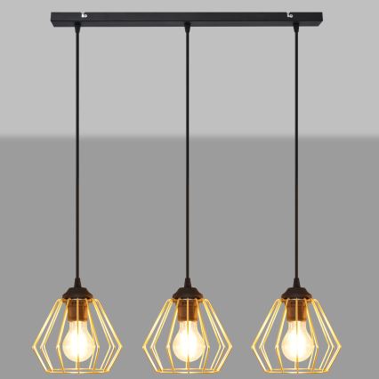 Hanglamp aan een koord AGAT 3xE27/15W/230V goud/zwart