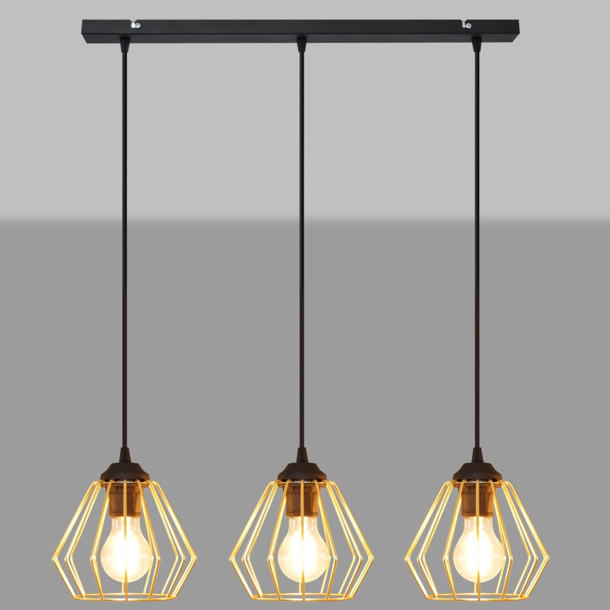 Hanglamp aan een koord AGAT 3xE27/15W/230V goud/zwart
