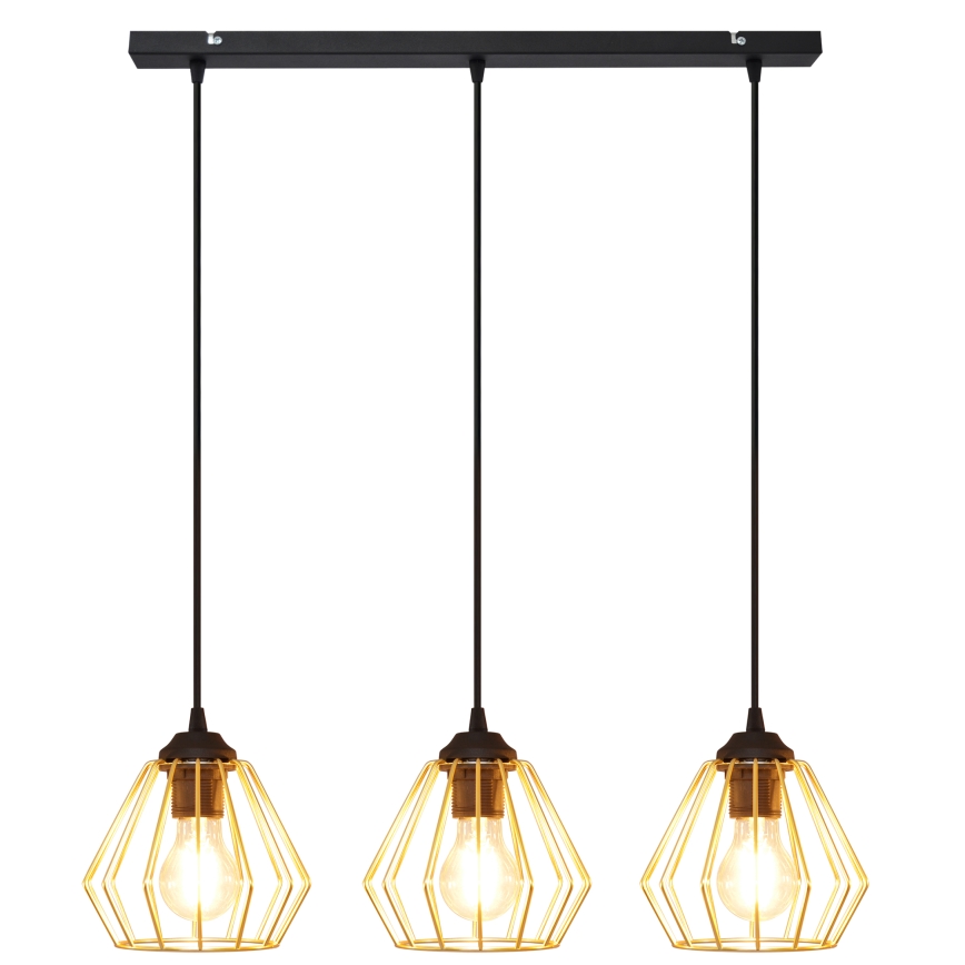 Hanglamp aan een koord AGAT 3xE27/15W/230V goud/zwart