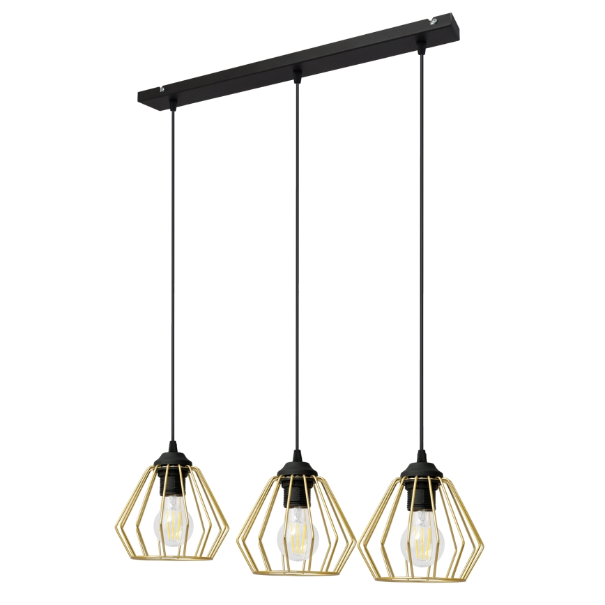 Hanglamp aan een koord AGAT 3xE27/15W/230V goud/zwart