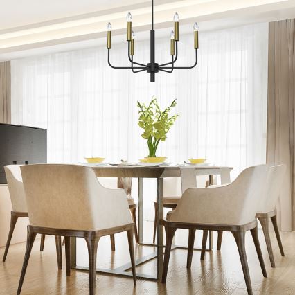 Hanglamp aan een koord AKASYA 8xE14/15W/230V zwart/goud
