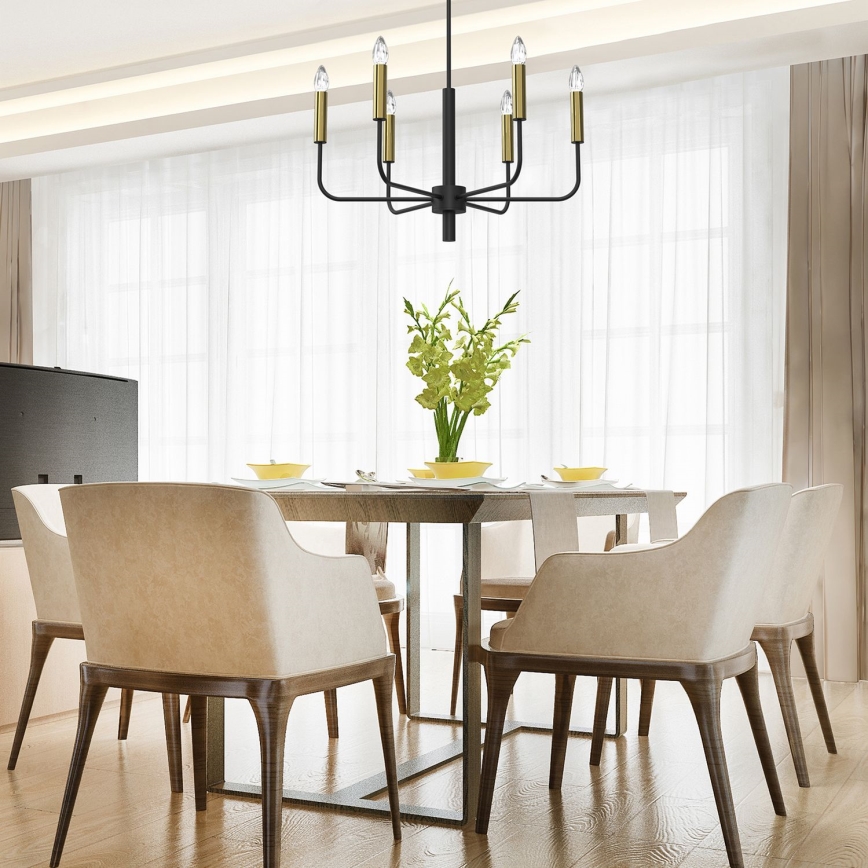 Hanglamp aan een koord AKASYA 8xE14/15W/230V zwart/goud