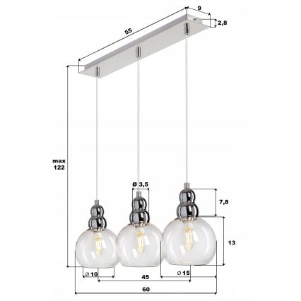 Hanglamp aan een koord AKSO 3xE14/40W/230V mat chroom