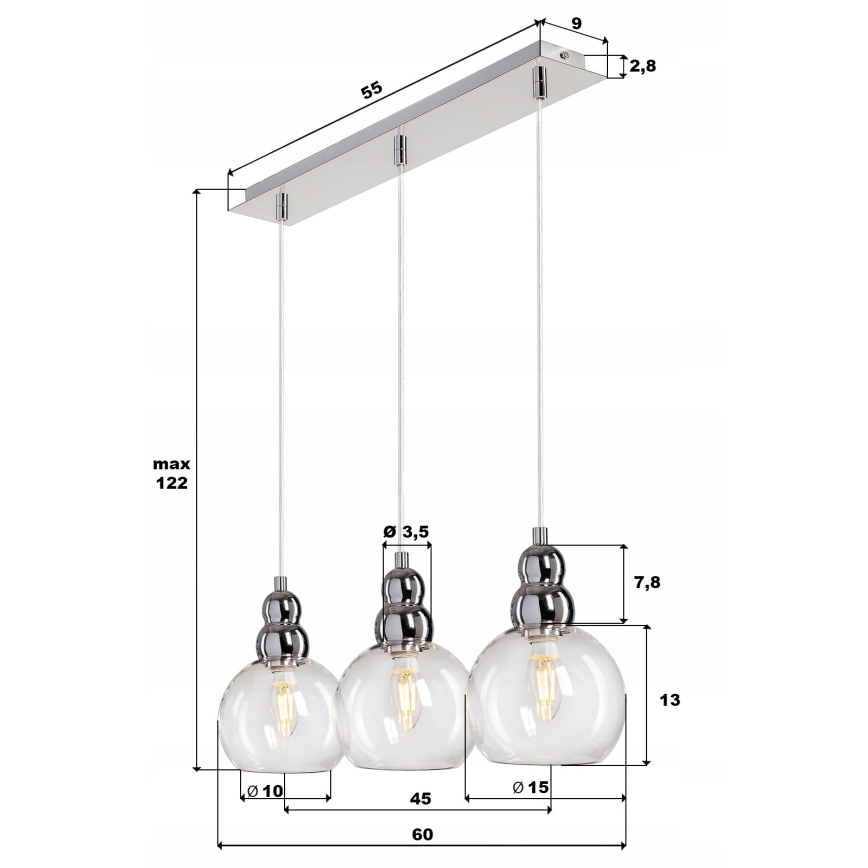 Hanglamp aan een koord AKSO 3xE14/40W/230V mat chroom