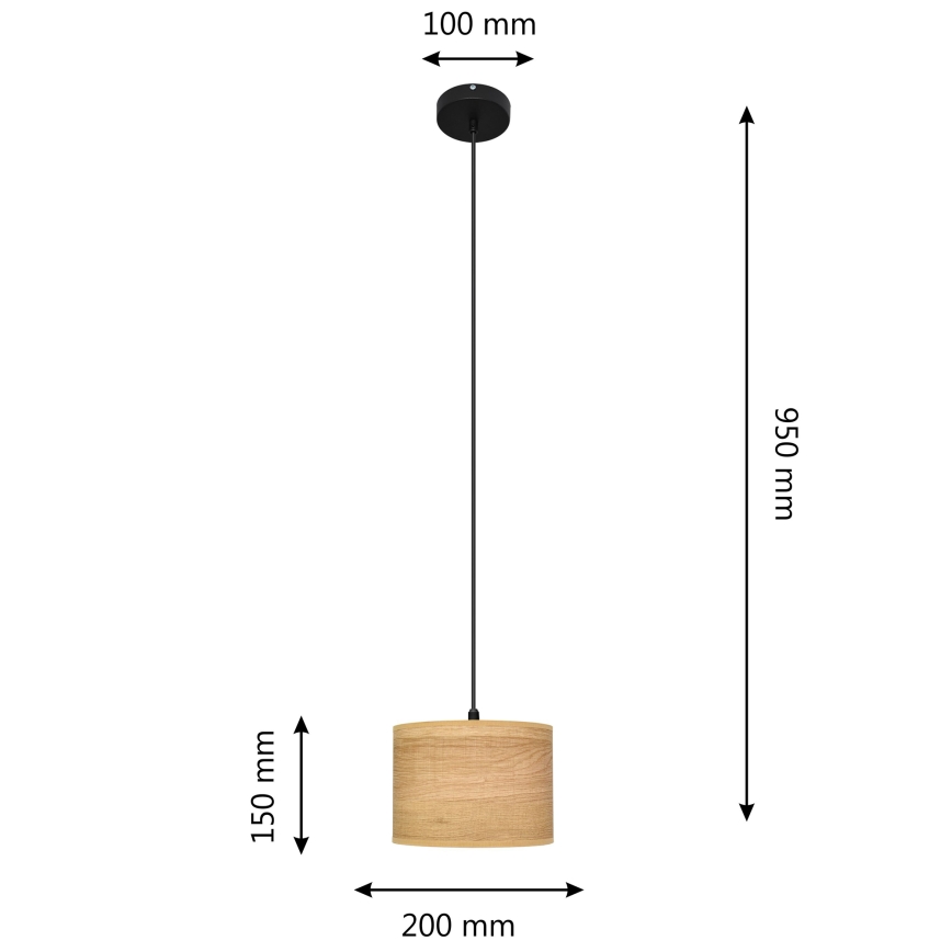 Hanglamp aan een koord ALBA 1xE27/15W/230V diameter 20 cm bruin/zwart