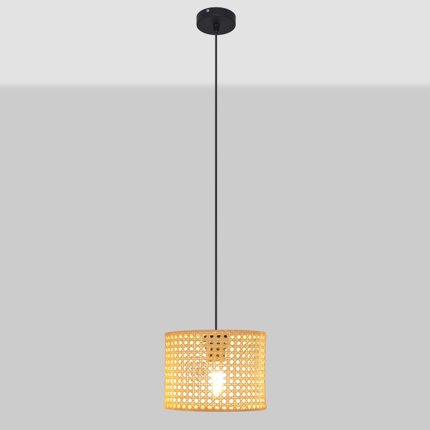 Hanglamp aan een koord ALBA 1xE27/15W/230V diameter 20 cm rotan/zwart