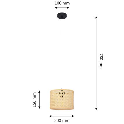 Hanglamp aan een koord ALBA 1xE27/15W/230V diameter 20 cm rotan/zwart