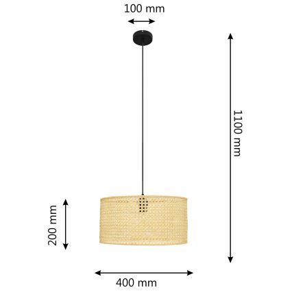 Hanglamp aan een koord ALBA 1xE27/15W/230V diameter 40 cm rotan/zwart