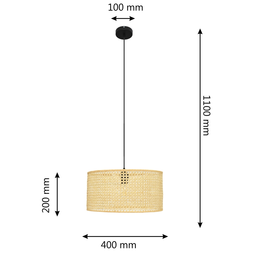 Hanglamp aan een koord ALBA 1xE27/15W/230V diameter 40 cm rotan/zwart