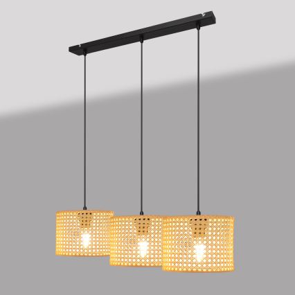 Hanglamp aan een koord ALBA 3xE27/15W/230V rotan/zwart