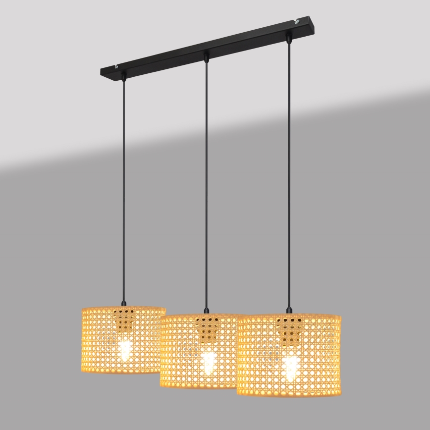 Hanglamp aan een koord ALBA 3xE27/15W/230V rotan/zwart