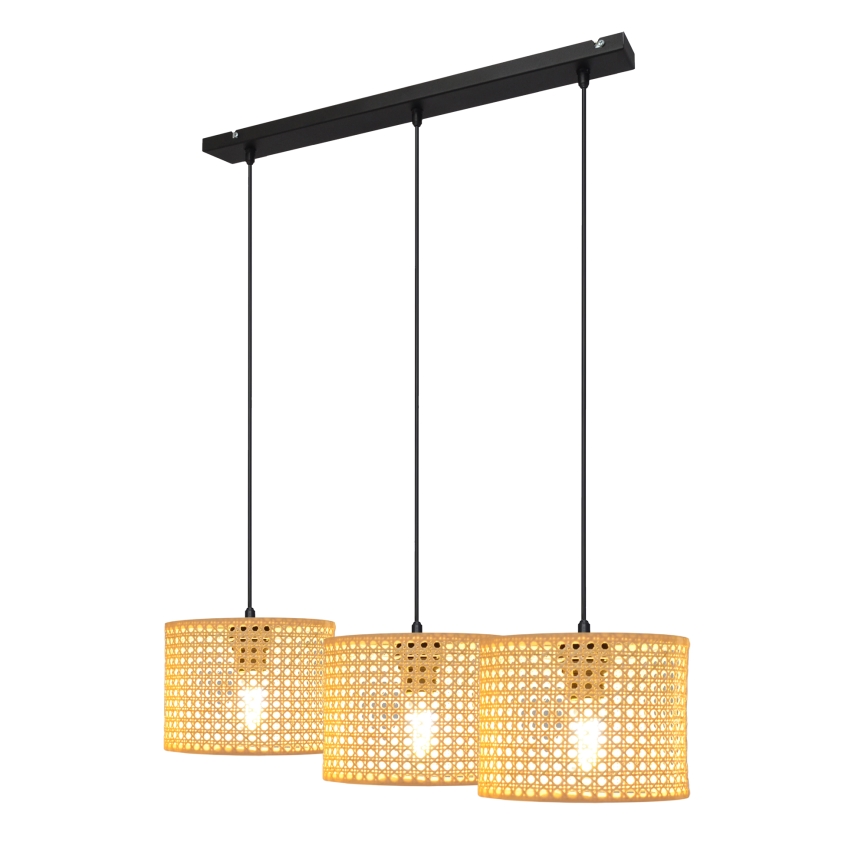 Hanglamp aan een koord ALBA 3xE27/15W/230V rotan/zwart
