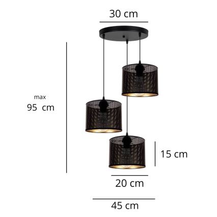 Hanglamp aan een koord ALDO 3xE27/60W/230V diameter 45 cm zwart