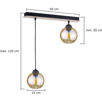 Hanglamp aan een koord AMBRE WOOD 2xE27/60W/230V