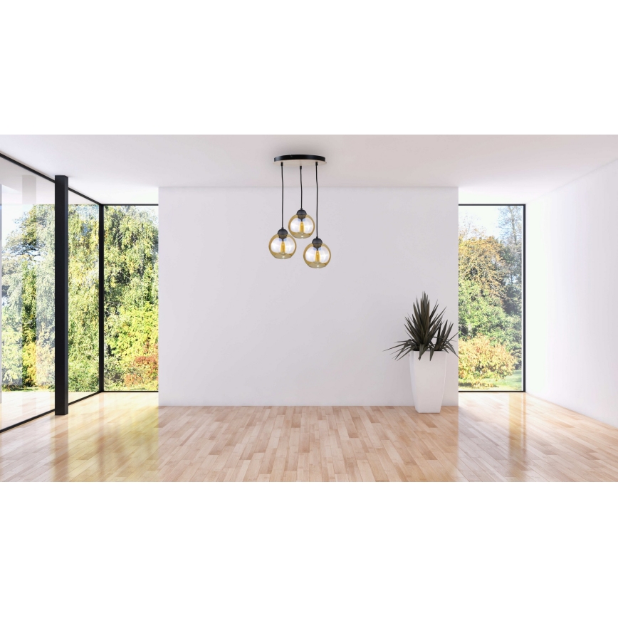 Hanglamp aan een koord AMBRE WOOD 3xE27/60W/230V diameter 30 cm