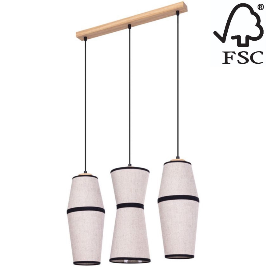 Hanglamp aan een koord AMIGO 3xE27/25W/230V eiken – FSC gecertificeerd