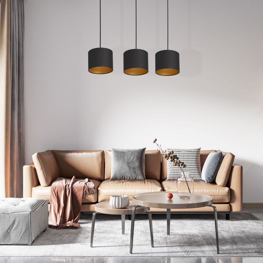 Hanglamp aan een koord ARDEN 3xE27/60W/230V zwart/gouden