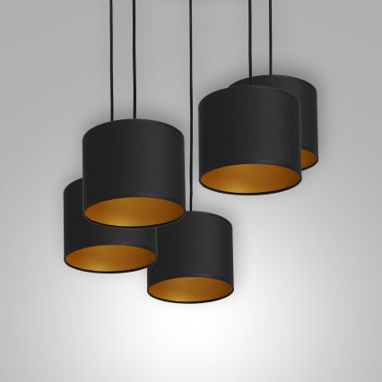 Hanglamp aan een koord ARDEN 5xE27/60W/230V zwart/gouden