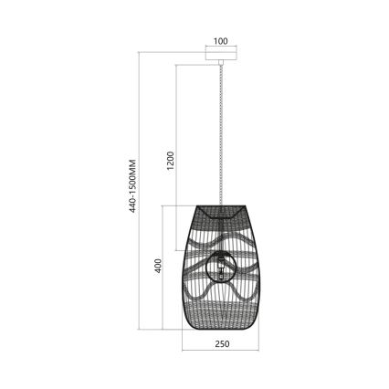 Hanglamp aan een koord ARONA 1xG9/9W/230V diameter 25 cm rotan/zwart