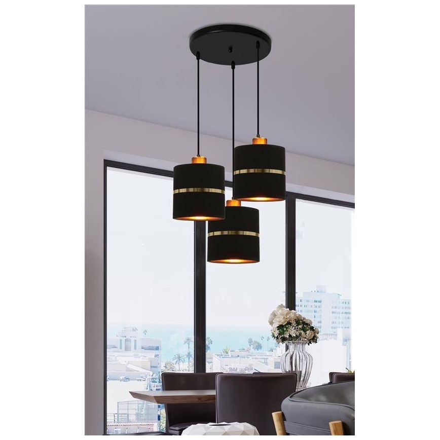 Hanglamp aan een koord ASSAM 3xE27/60W/230V zwart