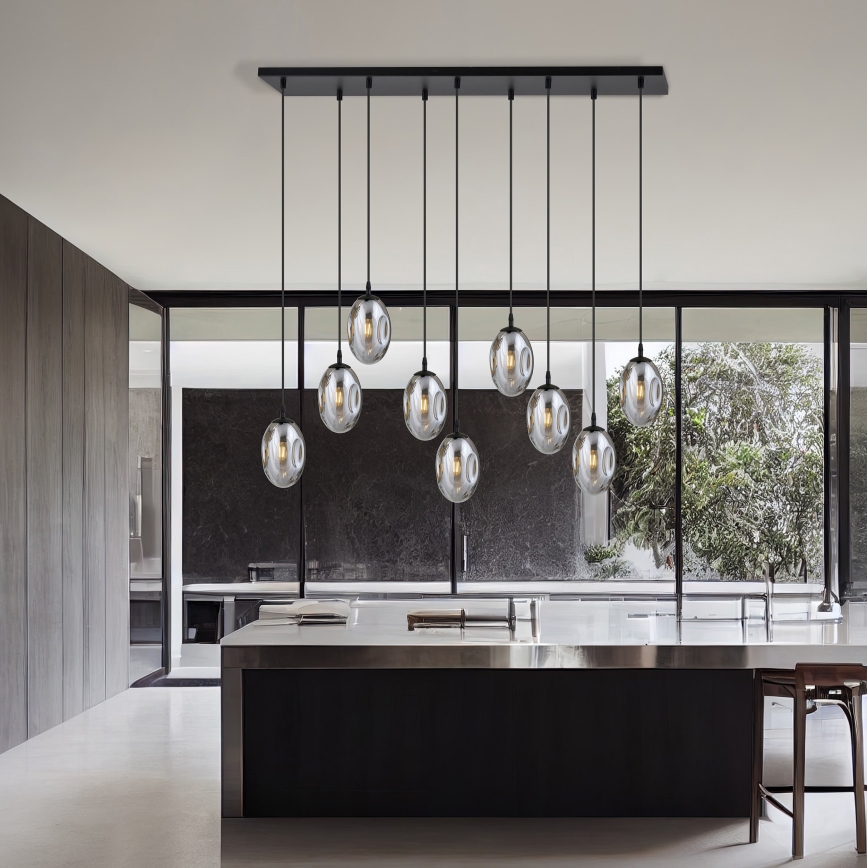 Hanglamp aan een koord ASTRAL 9xE14/10W/230V zwart/gerookt