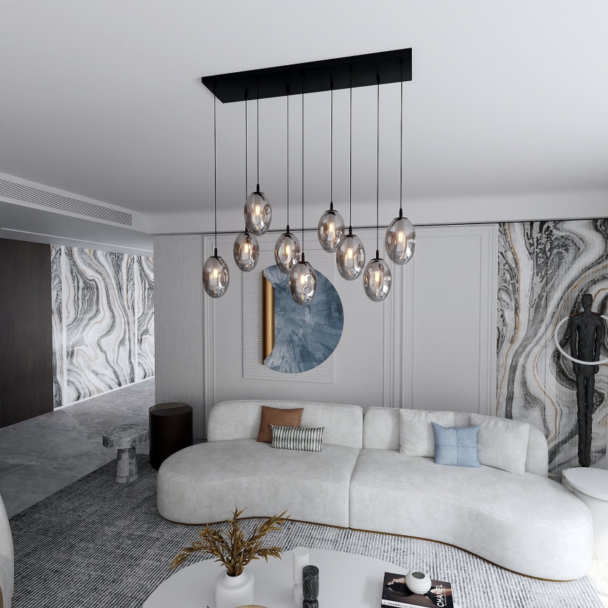 Hanglamp aan een koord ASTRAL 9xE14/10W/230V zwart/gerookt
