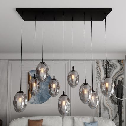 Hanglamp aan een koord ASTRAL 9xE14/10W/230V zwart/gerookt
