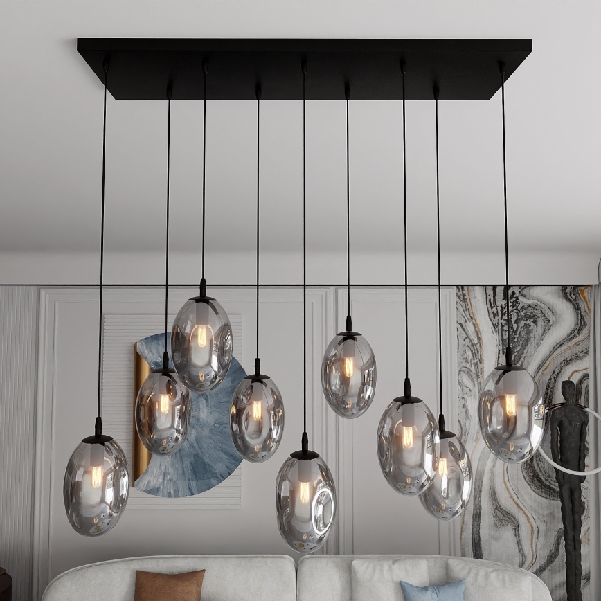 Hanglamp aan een koord ASTRAL 9xE14/10W/230V zwart/gerookt