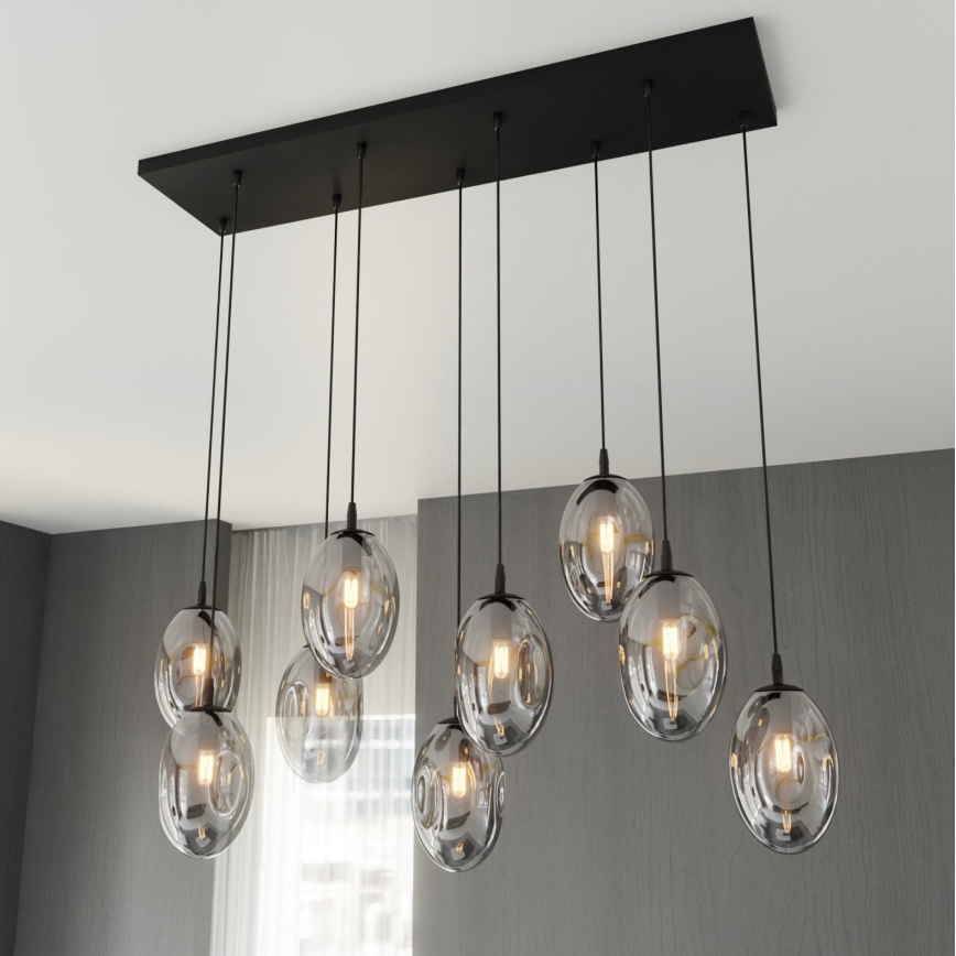 Hanglamp aan een koord ASTRAL 9xE14/10W/230V zwart/gerookt