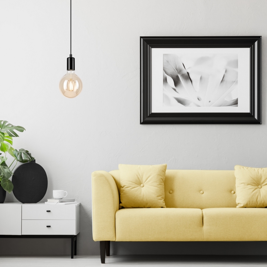 Hanglamp aan een koord ASTRID 1xE27/60W/230V glanzend zwart