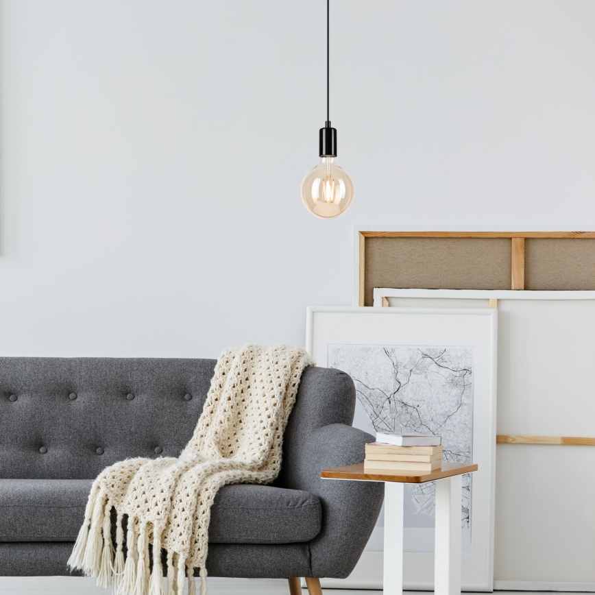 Hanglamp aan een koord ASTRID 1xE27/60W/230V glanzend zwart