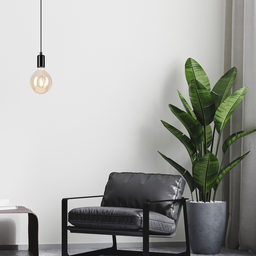 Hanglamp aan een koord ASTRID 1xE27/60W/230V glanzend zwart