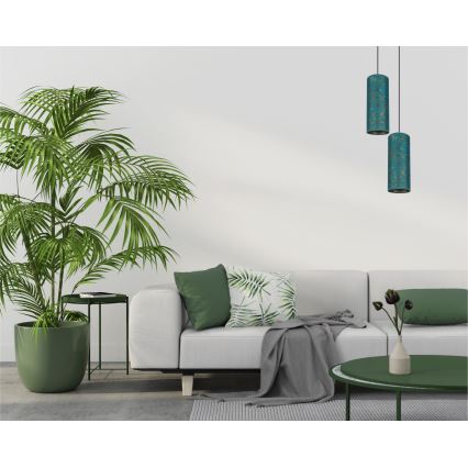 Hanglamp aan een koord AVALO 2xE27/60W/230V diameter 20 cm turquoise/goud