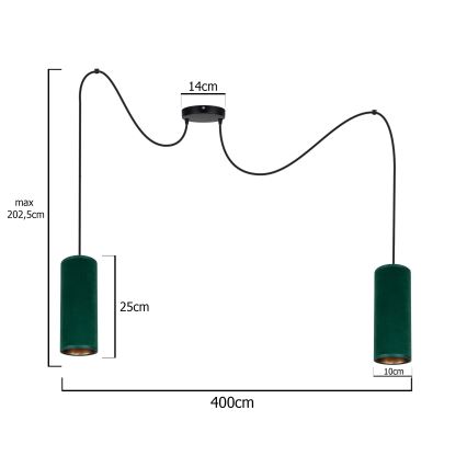 Hanglamp aan een koord AVALO 2xE27/60W/230V spin groen/koper