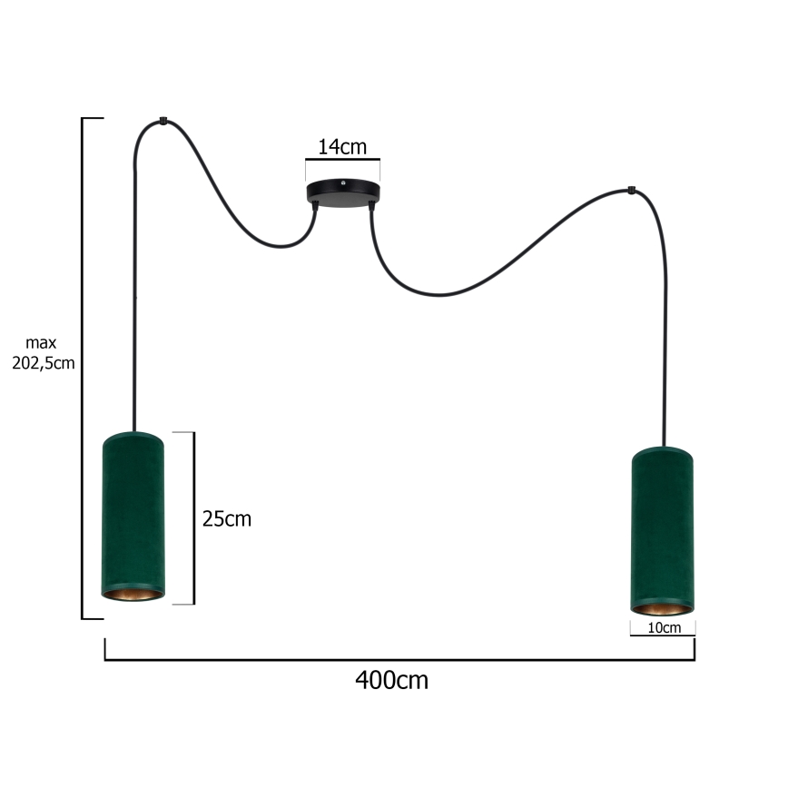 Hanglamp aan een koord AVALO 2xE27/60W/230V spin groen/koper