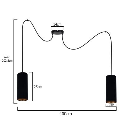 Hanglamp aan een koord AVALO 2xE27/60W/230V spin zwart
