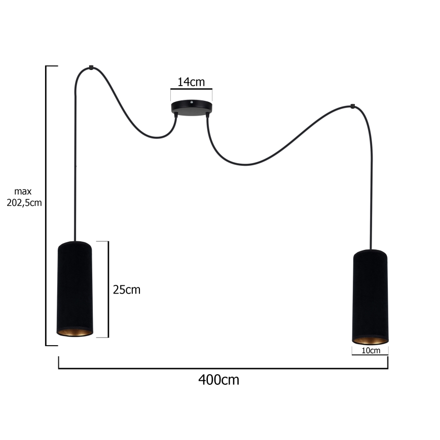 Hanglamp aan een koord AVALO 2xE27/60W/230V spin zwart