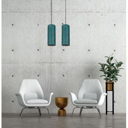 Hanglamp aan een koord AVALO 2xE27/60W/230V turquoise/goud