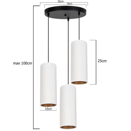 Hanglamp aan een koord AVALO 3xE27/60W/230V diameter 35 cm wit