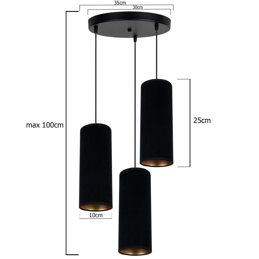 Hanglamp aan een koord AVALO 3xE27/60W/230V diameter 35 cm zwart