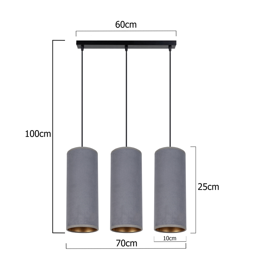 Hanglamp aan een koord AVALO 3xE27/60W/230V grijs