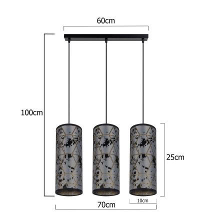 Hanglamp aan een koord AVALO 3xE27/60W/230V grijs/zwart