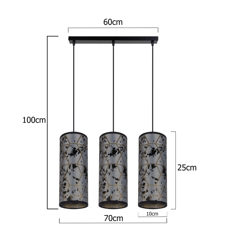 Hanglamp aan een koord AVALO 3xE27/60W/230V grijs/zwart