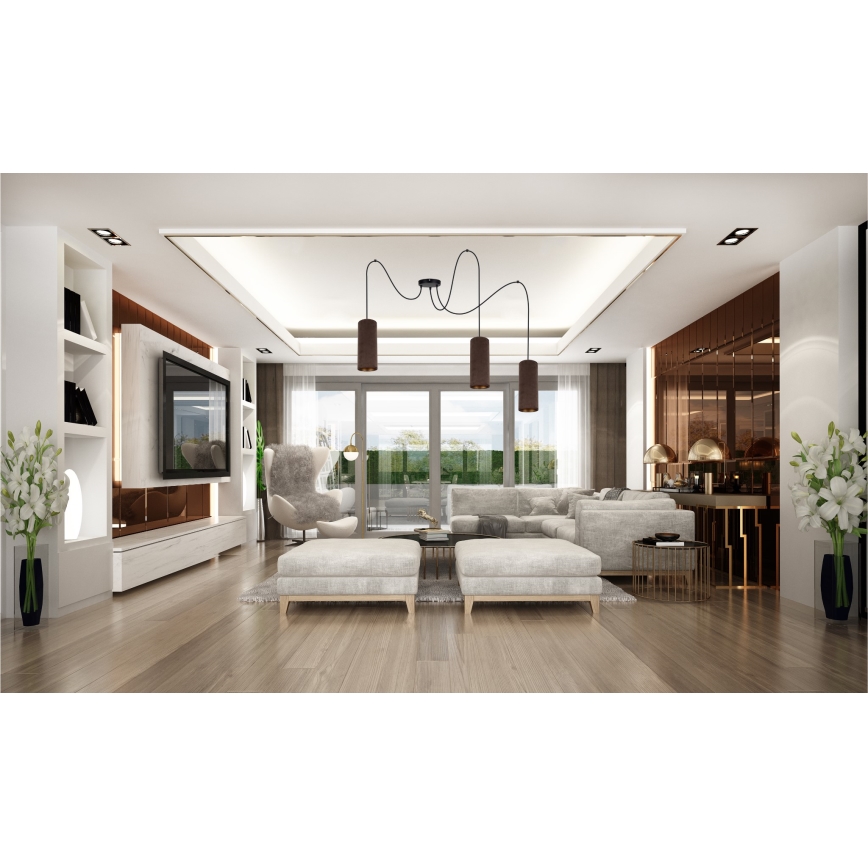 Hanglamp aan een koord AVALO 3xE27/60W/230V spin bruin/koper