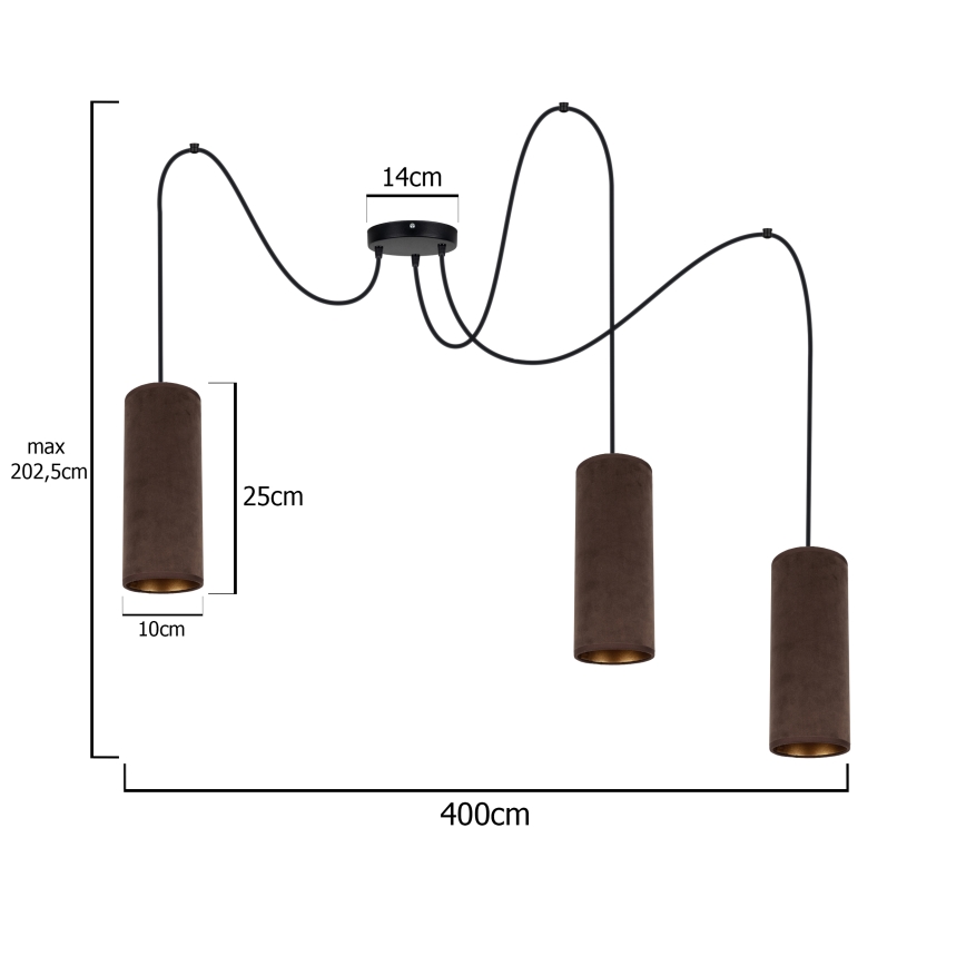 Hanglamp aan een koord AVALO 3xE27/60W/230V spin bruin/koper